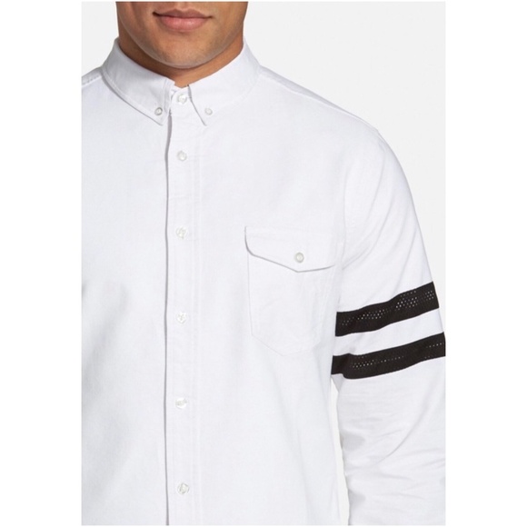 Varsity Stripe Button Down Shirt, L - Picture 2 of 8